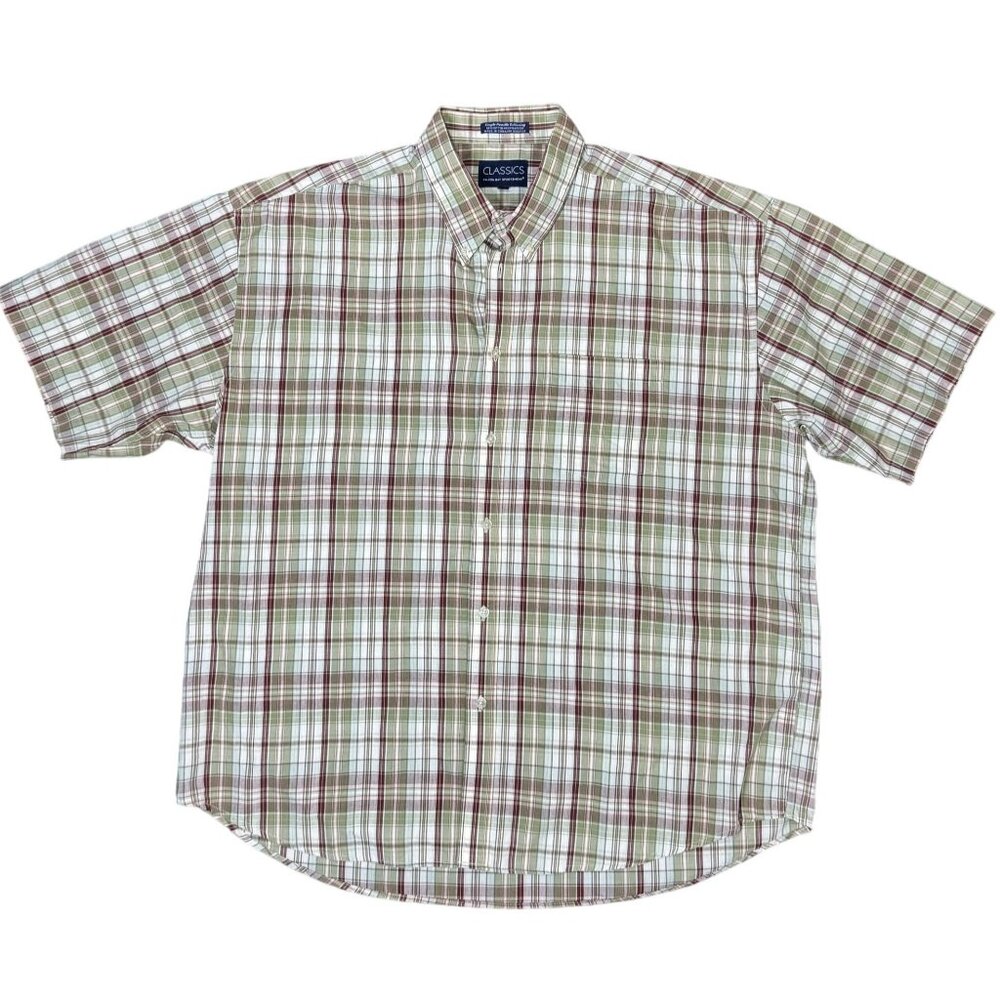 Falcon Bay Classics Size XL MenPlaid Button-Up Short Sleeve Shirt Green & Brown